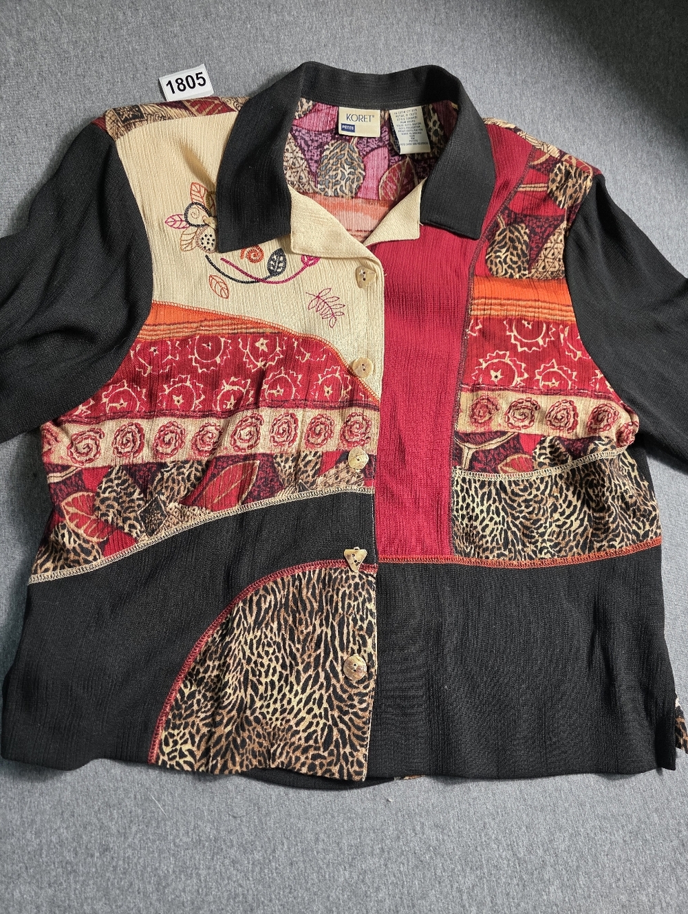 Koret Multicolor Patchwork Button-Up Blouse — Zebra Floral Geo. Grandma